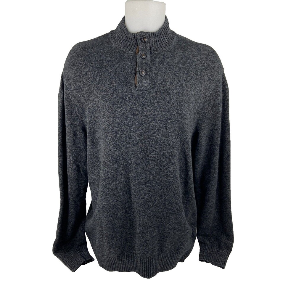 Chaps Men 2XLT Henley Pullover Sweater Charlcoal Elbow Patch Tall